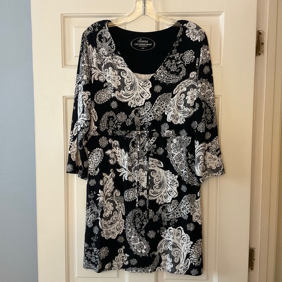 Soma Lounge Dress Black White Paisley Drawstring Waist Size L Soft Comfy Stretch - Picture 1 of 9